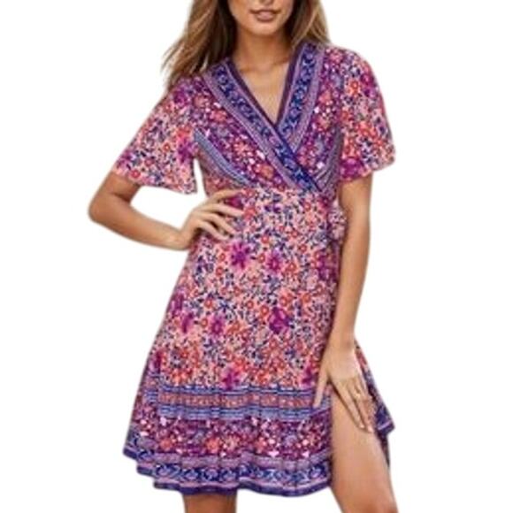 Zessica Size 2XL Boho Floral Wrap Dress NWT - Picture 1 of 3